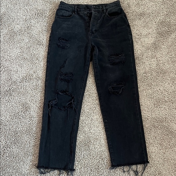 PacSun Black Distressed High Rise Straight Leg Jeans Size 26 - Picture 1 of 4